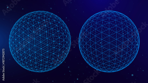 Abstract 3D Spheres of Neon Dots and Stripes. Hi-Tech Orb HUD Design Element. Global Network Connection. Abstract Globe Grid. Science and Technology Vector Illustration.