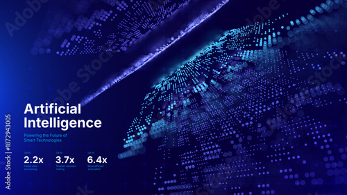 Technology Digital Particles Flow Background with Blue Glowing Data Lines for Science Research, AI Artificial Intelligence, and Big Data Presentation. Futuristic Abstract Vector Illustration.