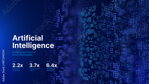 Technology Digital Particles Flow Background with Blue Glowing Data Lines for Science Research, AI Artificial Intelligence, and Big Data Presentation. Futuristic Abstract Vector Illustration.