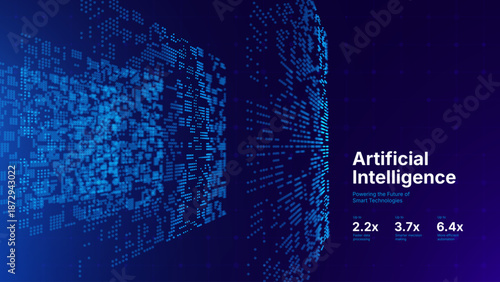 Technology Digital Particles Flow Background with Blue Glowing Data Lines for Science Research, AI Artificial Intelligence, and Big Data Presentation. Futuristic Abstract Vector Illustration.