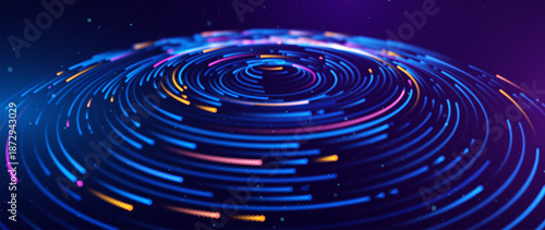 Cyber Big Data Flow Particles Bokeh. Digital Neural Network. Concept of AI Artificial Intelligence Technology Machine Deep Learning. Digital Communication. Science Technology Presentation Vector.