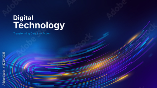 Big Data Technology Flow Background with Neural Network Particles and Digital Stream Lines. Futuristic Data Science Concept. Tech Business Presentation or Annual Report Template. Vector Illustration.