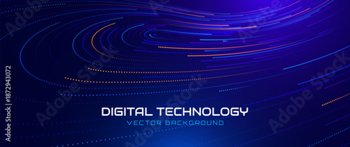 Big Data Technology Flow Background with Neural Network Particles and Digital Stream Lines. Futuristic Data Science Concept. Tech Business Presentation or Annual Report Template. Vector Illustration.