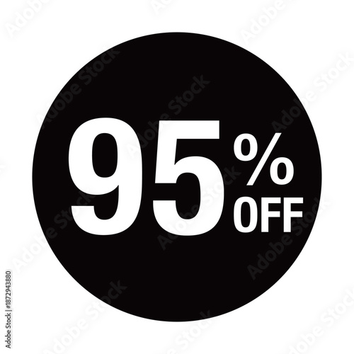 ”95%OFF” の文字入りマーク　円形　背景透過　モノクロ
