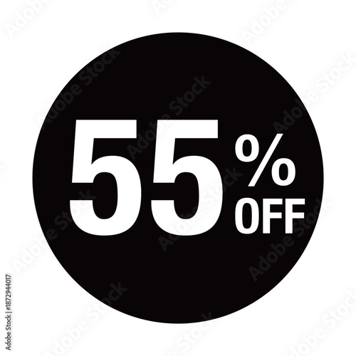 ”55%OFF” の文字入りマーク　円形　背景透過　モノクロ
