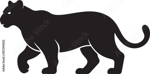Isolated black vector silhouette illustration of a wild wolf, panther, and cat among a collection of safari animals like the rhino and elephant