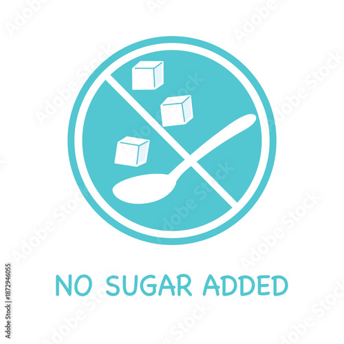 No added sugar, eat less sugar concept. Hand holding sugar cubes with stop sign. Eat less sweet, sugar free for health.