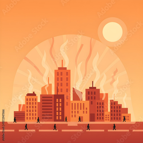 Urban Heat Island Effect City Climate Education Vector