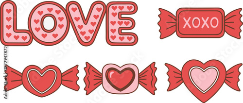Valentine's Day Love Hearts Candies XOXO Set Isolated background