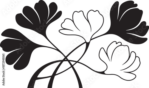 Minimalist Black and White Floral Art Design Elements Illustration