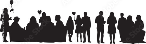 Silhouette of a diverse group of people socializing together outdoors