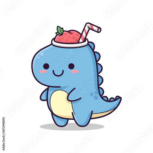 Adorable Cartoon Dinosaur Enjoying a Refreshing Drink
