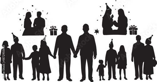 Silhouette of diverse happy family celebrating special occasions together