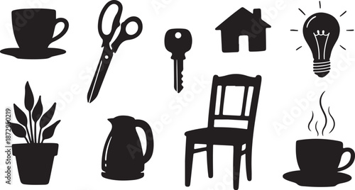 Black and white icons for home and office supplies