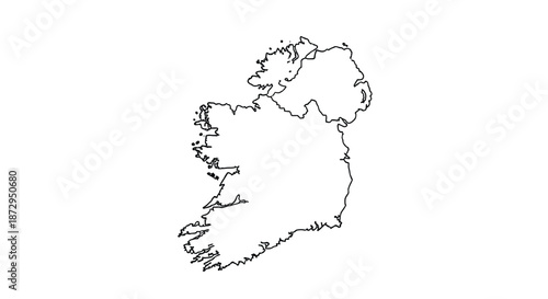 Detailed black outline map of the island of Ireland and Northern Ireland showing the primary coastline and country borders.