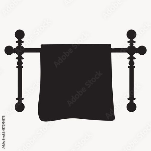Ornate Towel Rack Bar Bathroom Fixture Silhouette Vector Illustration