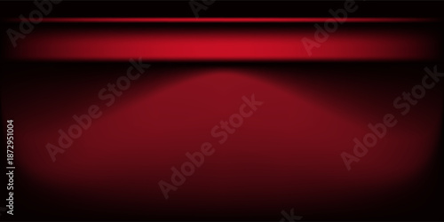 Red studio background. Abstract limbo podium studio room. Dark red gradient wall floor and spotlight scene. Showcase, promotion display. Vector stage mockup illustration
