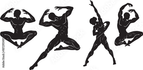 Silhouette of dancer in various dynamic poses and movements sequence