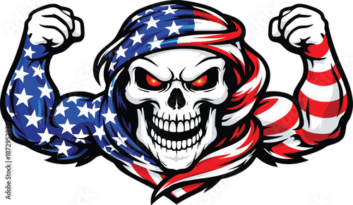 American Flag Skull Vector – Patriotic Muscle Skull Illustration
