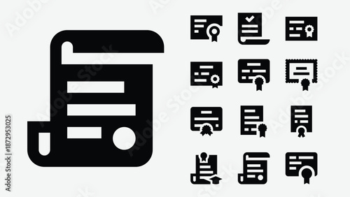 Graduation Diploma and Certificate Icon Set