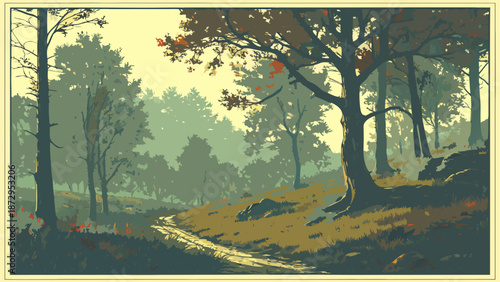 Sunlit Forest Path A Serene Woodland Scene.