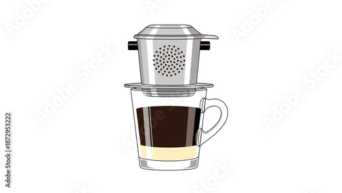 Traditional Vietnamese Drip Coffee Phin Filter Illustration