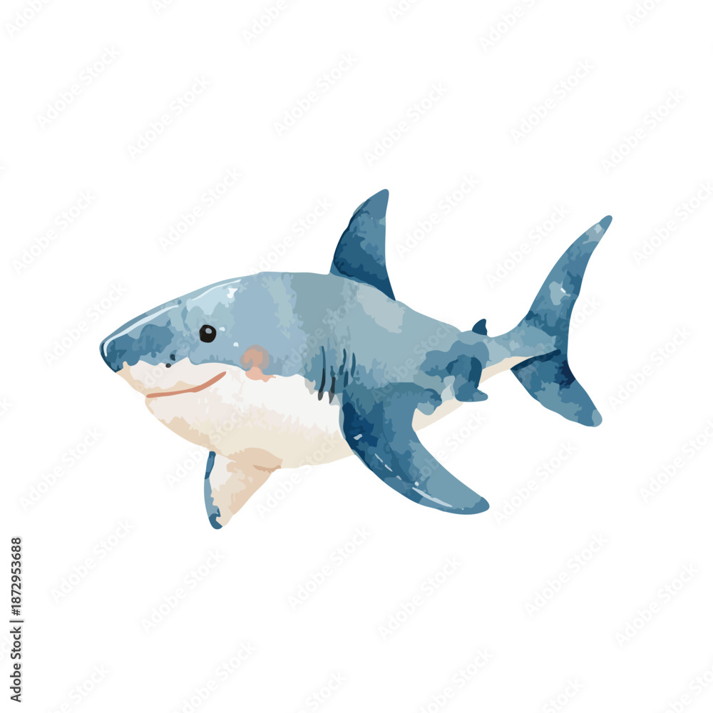 Obraz premium Cute Watercolor Shark Illustration Friendly Cartoon Ocean Animal.