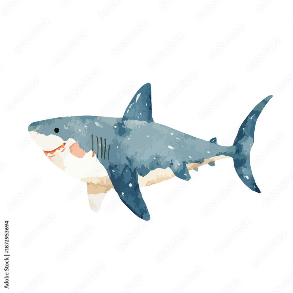 Fototapeta premium Cute Watercolor Shark Illustration Ocean Animal Vector Art.