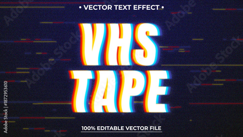 Screen Text Effect, Retro VHS Glitch Typography, Vintage Old TV Display Noise Style