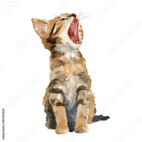 Cute Yawning Kitten Vector Illustration 1.