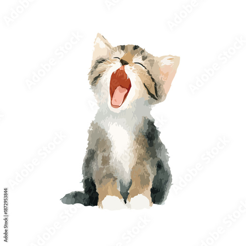Cute Yawning Kitten Vector Illustration 4.