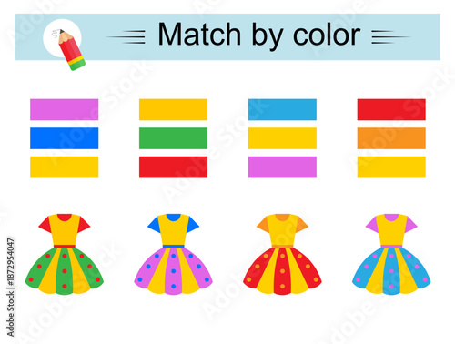 Match by color. Educational game for children. Dress.