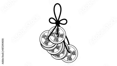 Traditional Chinese Lucky Coins Tied with Black String.