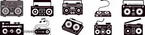 Black and White Icons of Vintage Audio Devices retro