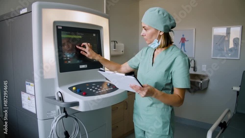 Nurse interacts with advanced technology in hospital 