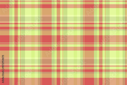 Latin pattern tartan texture, yuletide plaid textile vector. African check fabric seamless background in lime and orange colors.