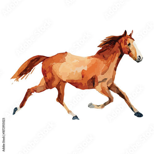 Dynamic Galloping Horse Watercolor Illustration.
