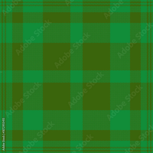 Exotic vector tartan seamless, front textile texture fabric. Retro check background plaid pattern in green color.