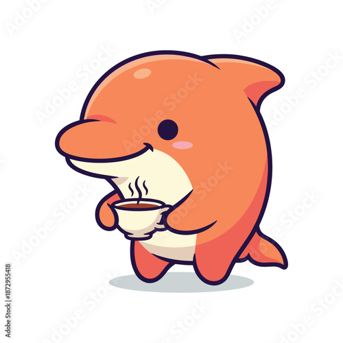 Cartoon Dolphin Drinking Coffee Illustration