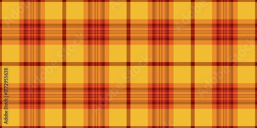 Graphic vector tartan pattern, checkered fabric plaid textile. Online texture background seamless check in amber and orange colors.