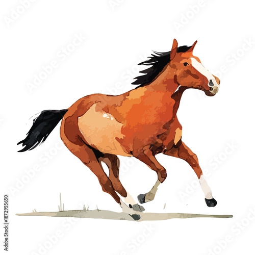 Dynamic Running Horse Watercolor Illustration.