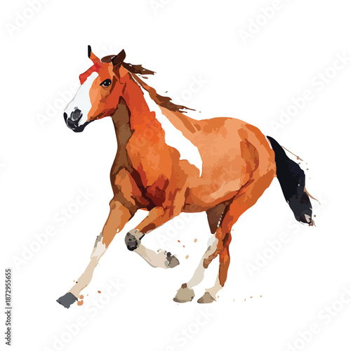 Dynamic Running Horse Watercolor Illustration 2.