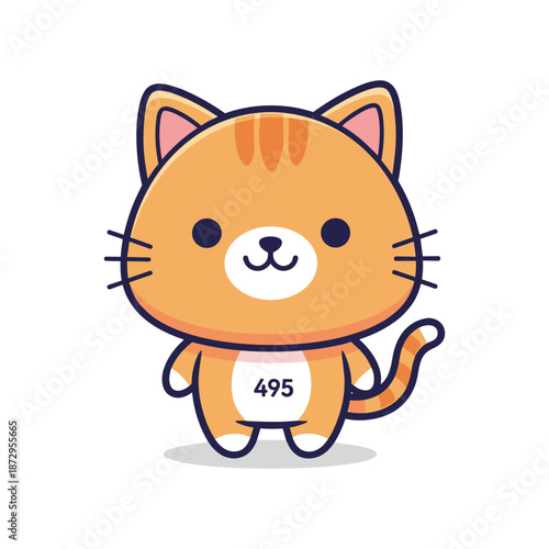 Orange Cat Vector Illustration with Number 495