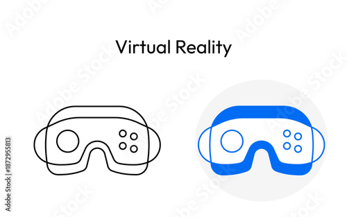 Virtual reality headset immersive digital experience icon with editable stroke.