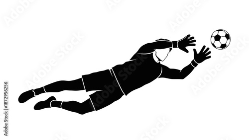 The Goalkeeper's Dive: A dynamic silhouette captures a goalkeeper's acrobatic dive to save a soccer ball, highlighting the athlete's dedication and skill in the thrilling world of sports.