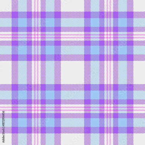 Figure fabric seamless pattern, path check tartan plaid. Place background vector texture textile in violet and white colors.