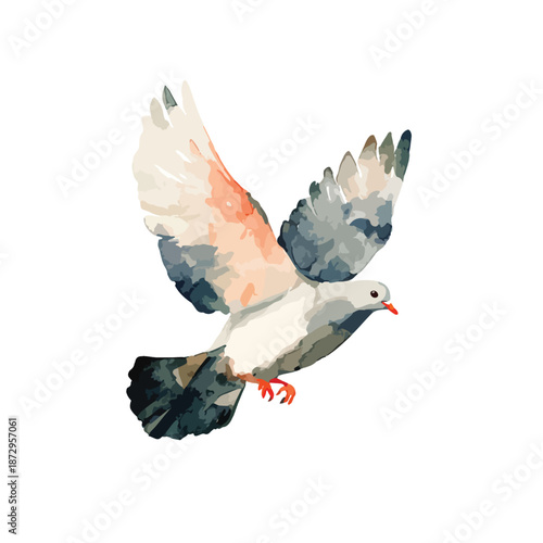 Elegant Watercolor Flying Pigeon Illustration for Peace and Freedom.