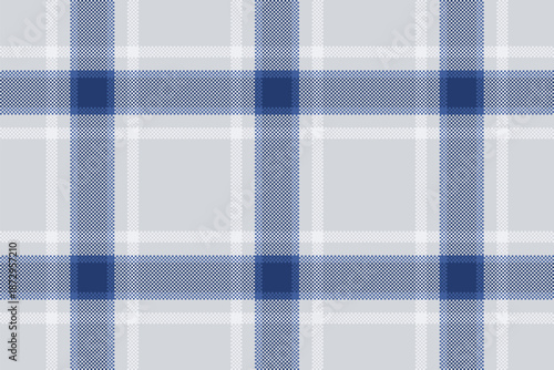Full textile check plaid, couch tartan fabric vector. Rag seamless pattern texture background in white and blue colors.