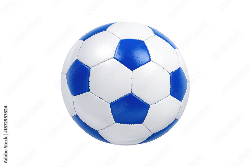 Fototapeta premium Blue and white soccer ball, a classic sporting equipment object, perfect for game, sport, and athletic themes with transparent background