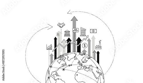Global Business Growth and Market Expansion Infographic Vector.